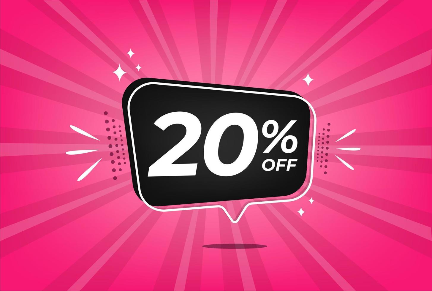20 percent discount. Pink banner with floating balloon for promotions and offers. vector