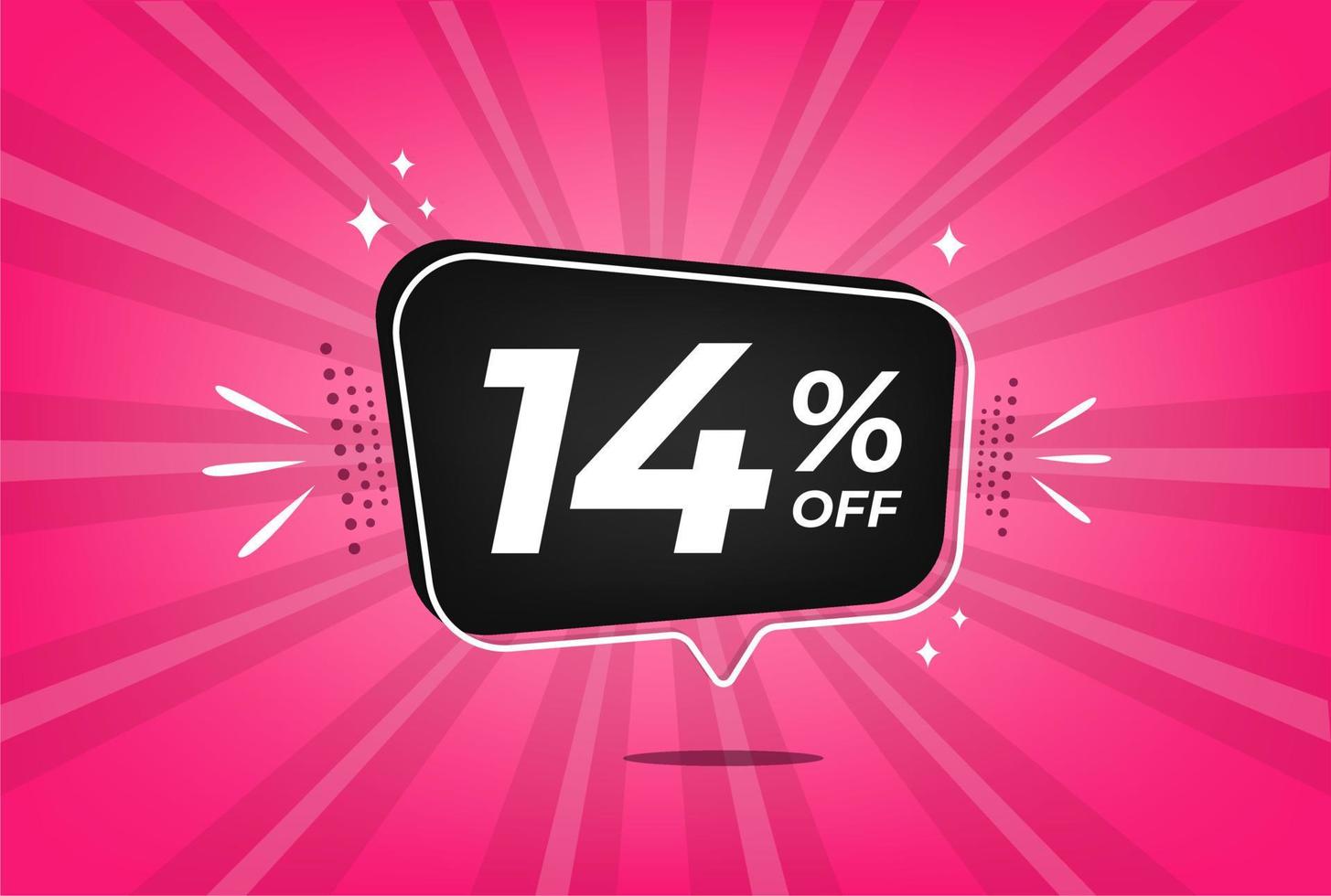 14 percent discount. Pink banner with floating balloon for promotions and offers. vector