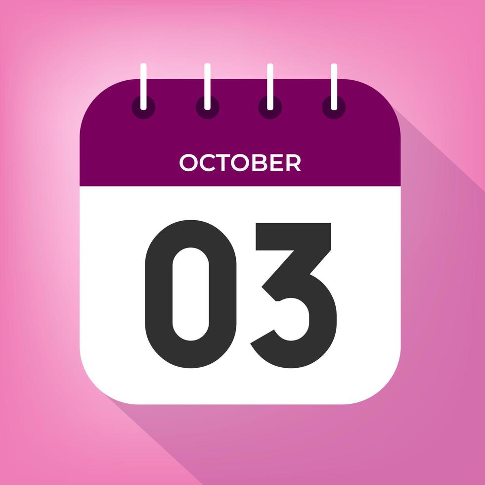 October day 3. Number three on a white paper with purple color border on a pink background vector. vector