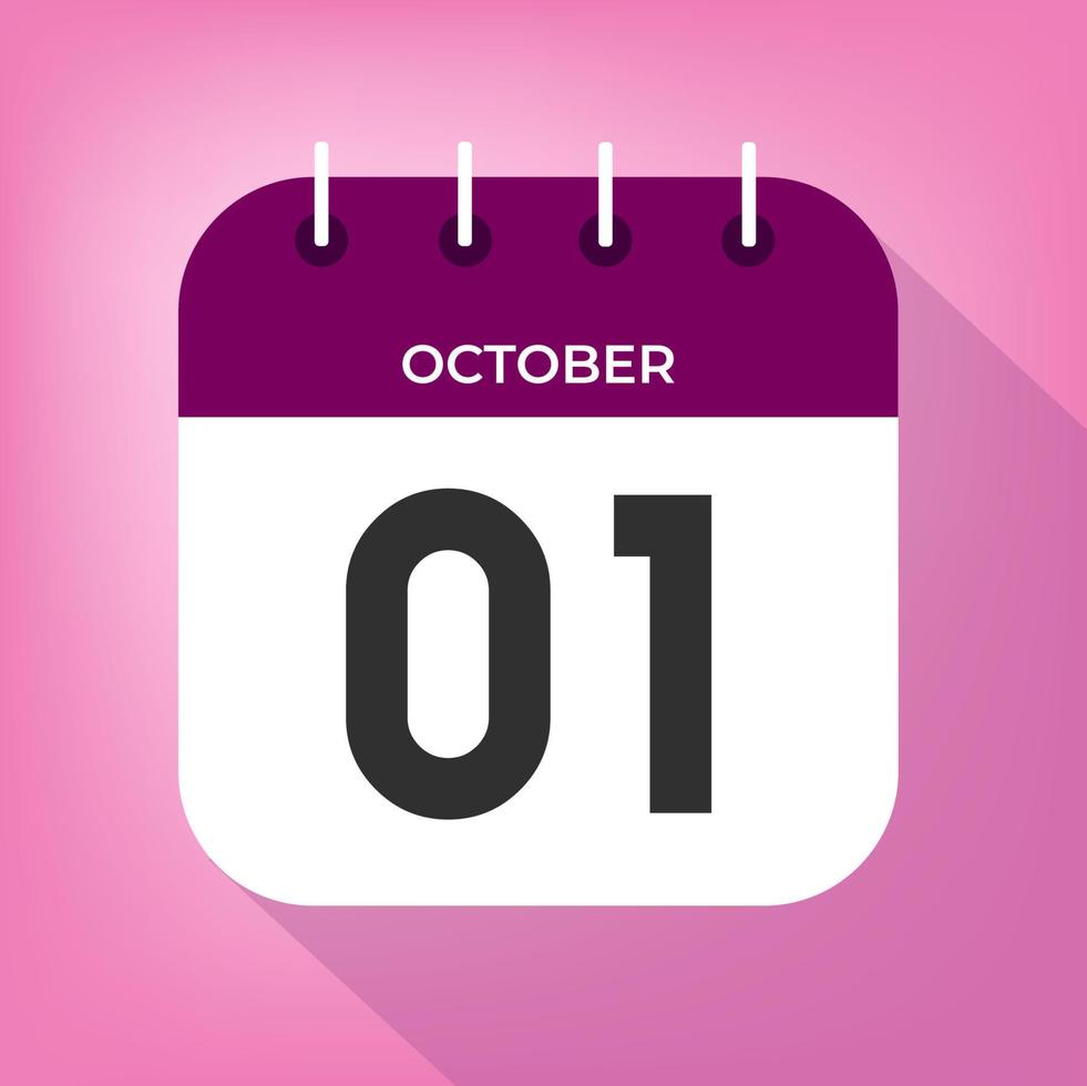 October day 1. Number one on a white paper with purple color border on a pink background vector. vector