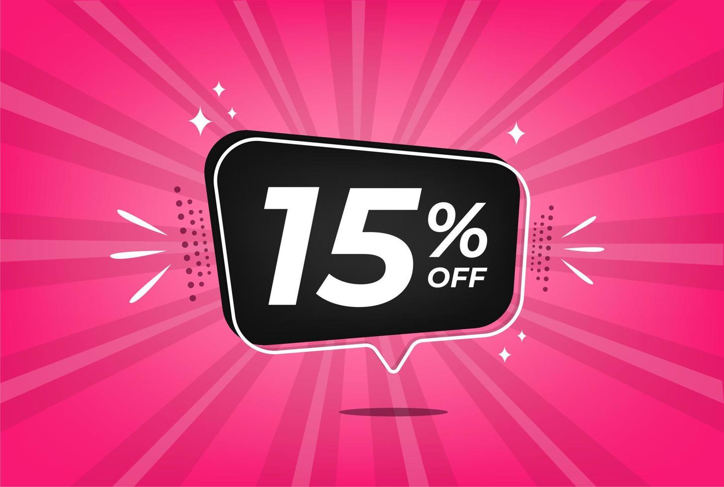 15 percent discount. Pink banner with floating balloon for promotions and offers. vector