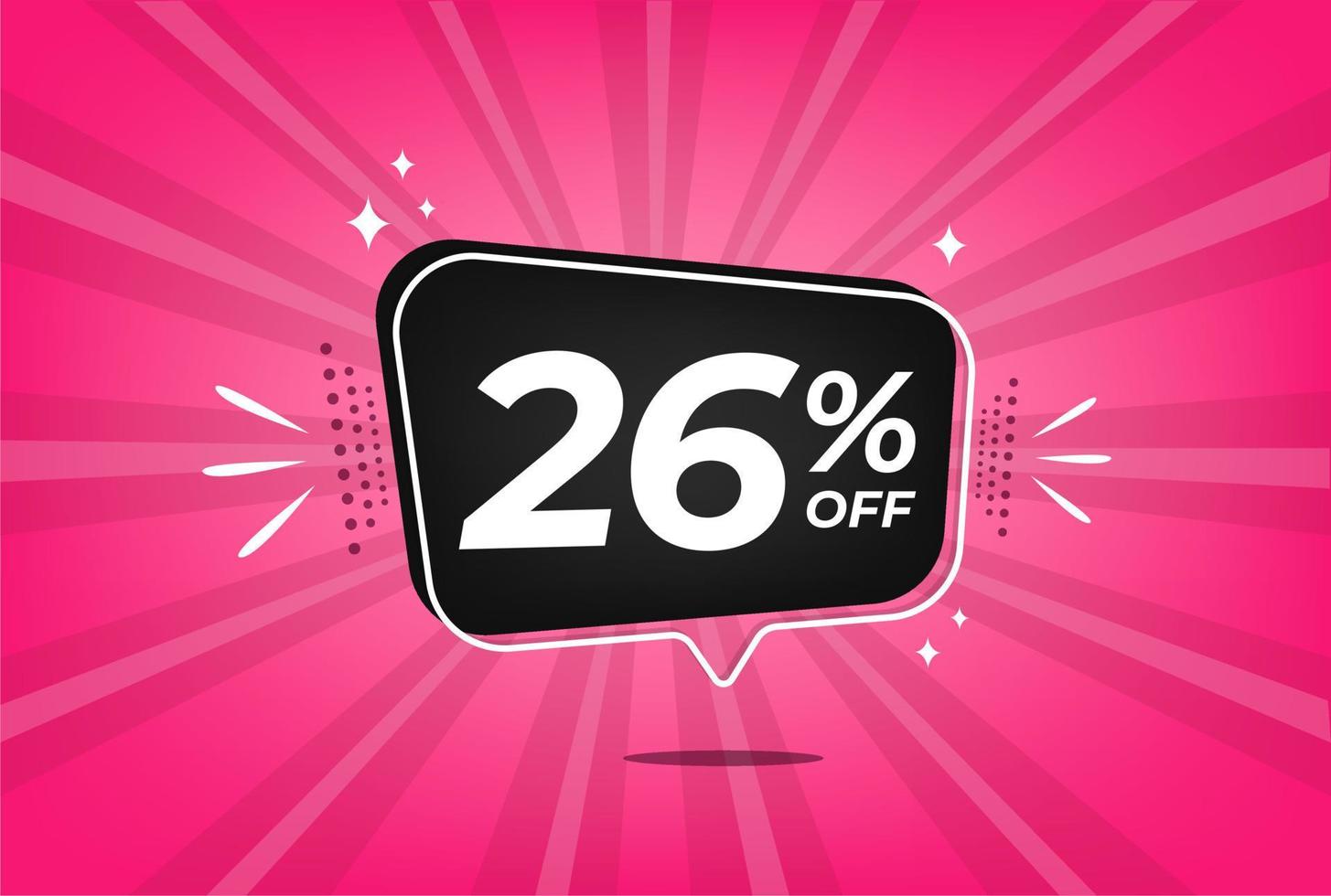 26 percent discount. Pink banner with floating balloon for promotions and offers. vector