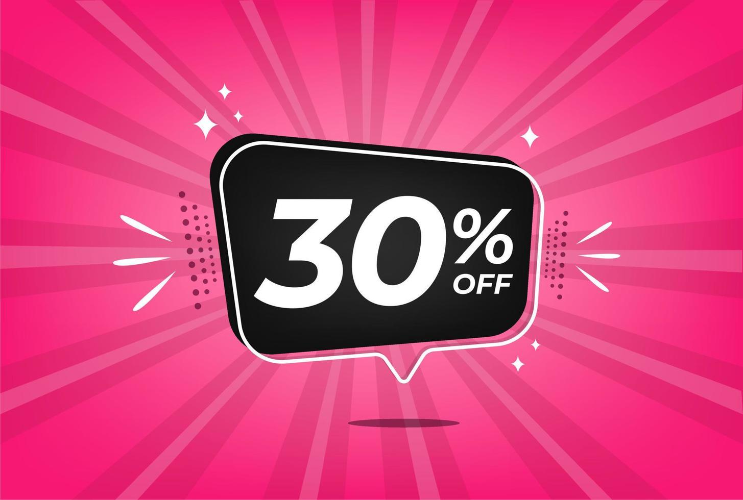 30 percent discount. Pink banner with floating balloon for promotions and offers. vector