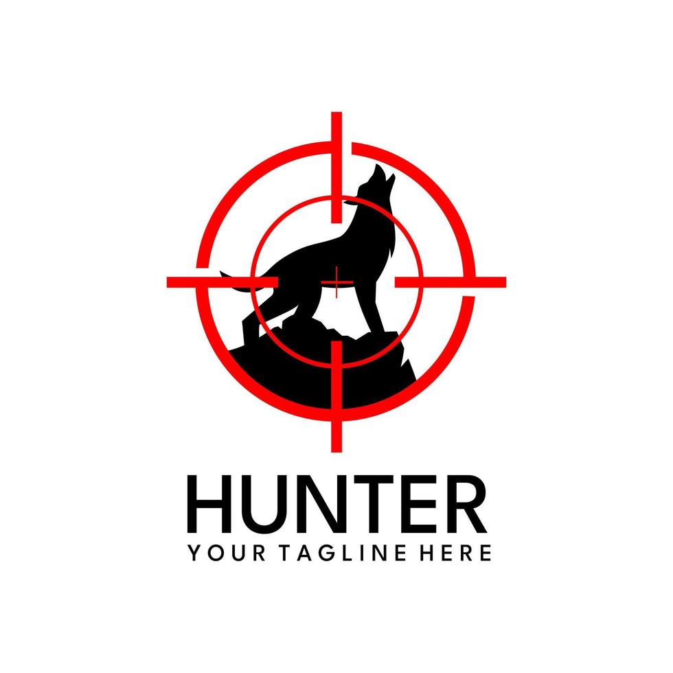 Hunter logo design vector. Wolf aiming shotgun for hunting team vector