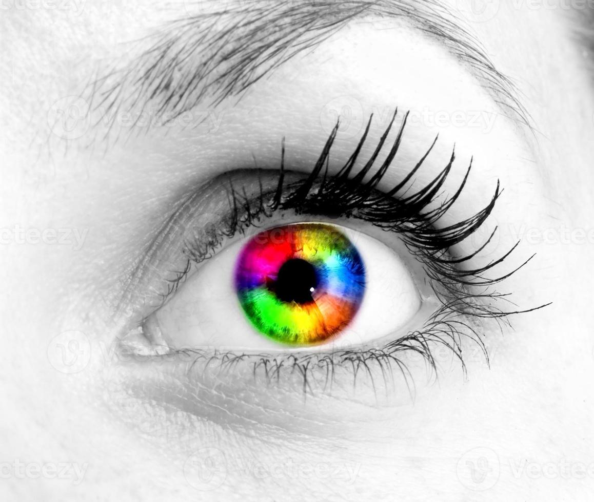 Colorful eye on black and white photo