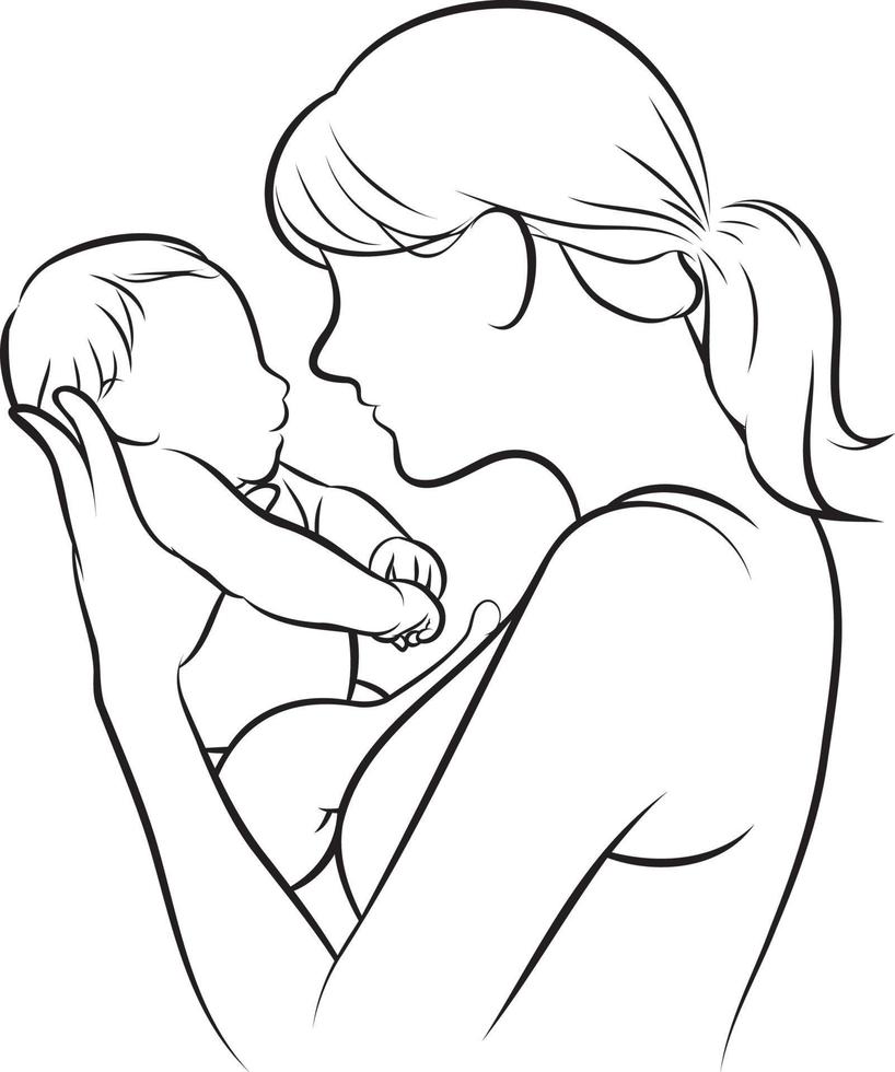 madre y niño línea dibujo. vector