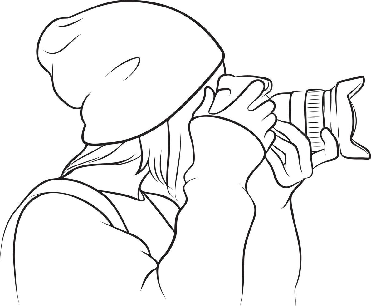 Woman Holding Camera Line Drawing. 21194427 Vector Art at Vecteezy