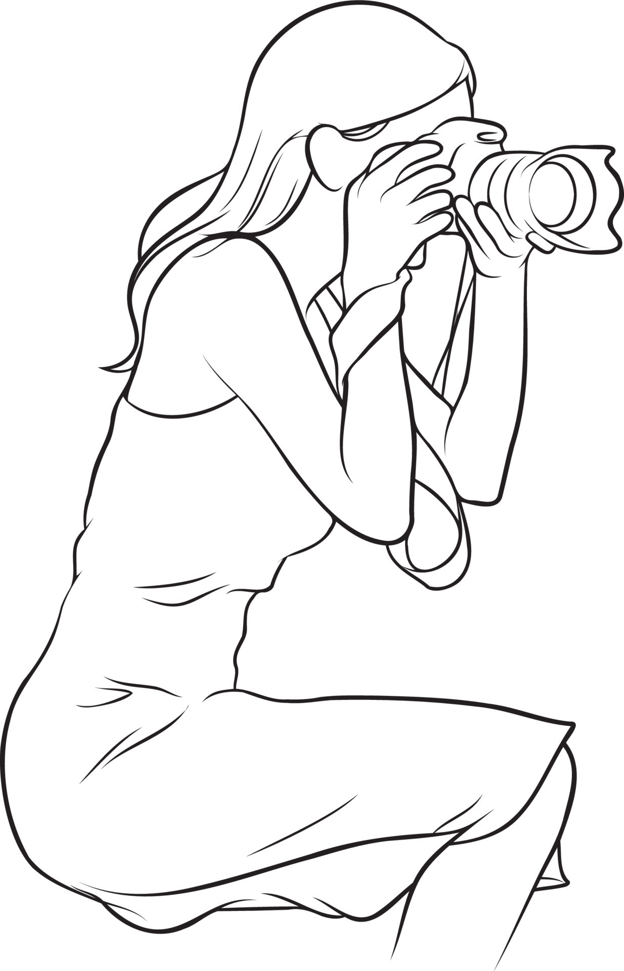 Woman Holding Camera Line Drawing. 21194437 Vector Art at Vecteezy