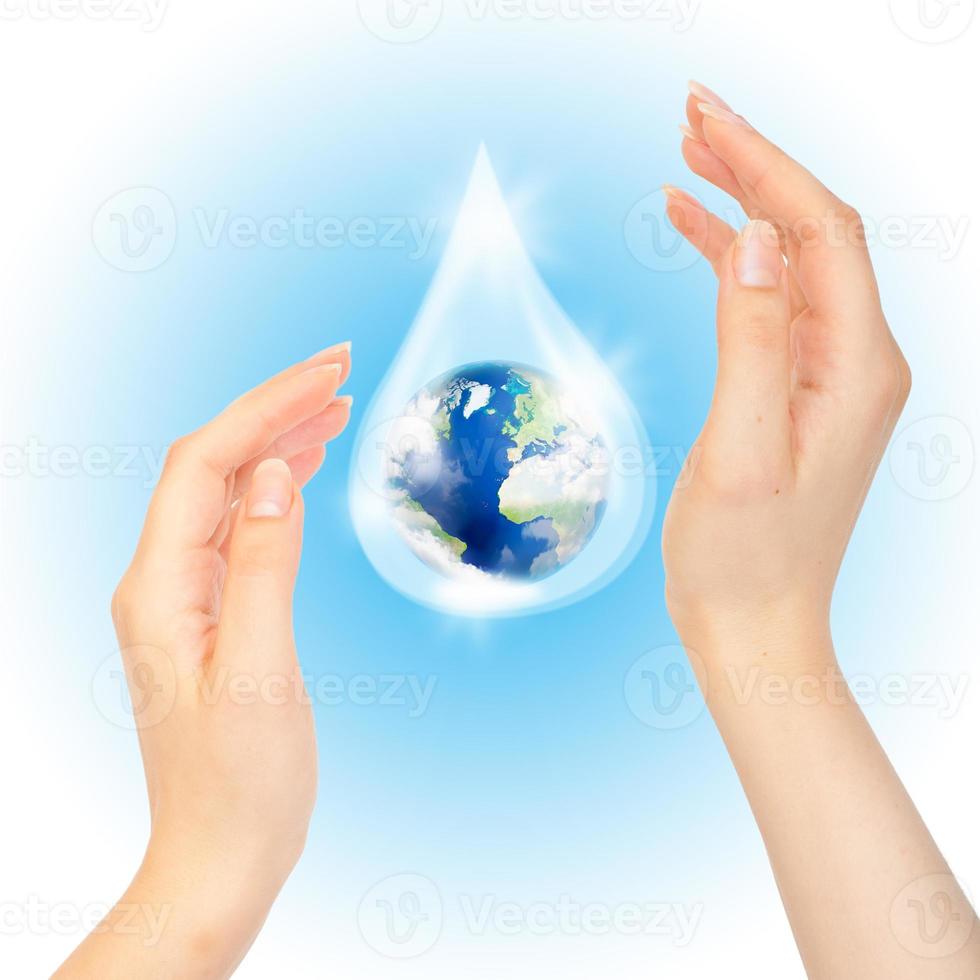 Drop of water with Earth. photo