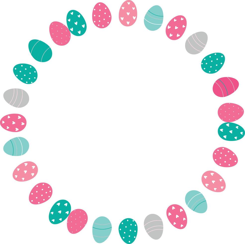 Easter flower wreath . Festive Easter frame with decorated eggs and flowers and symbols of bright Easter vector