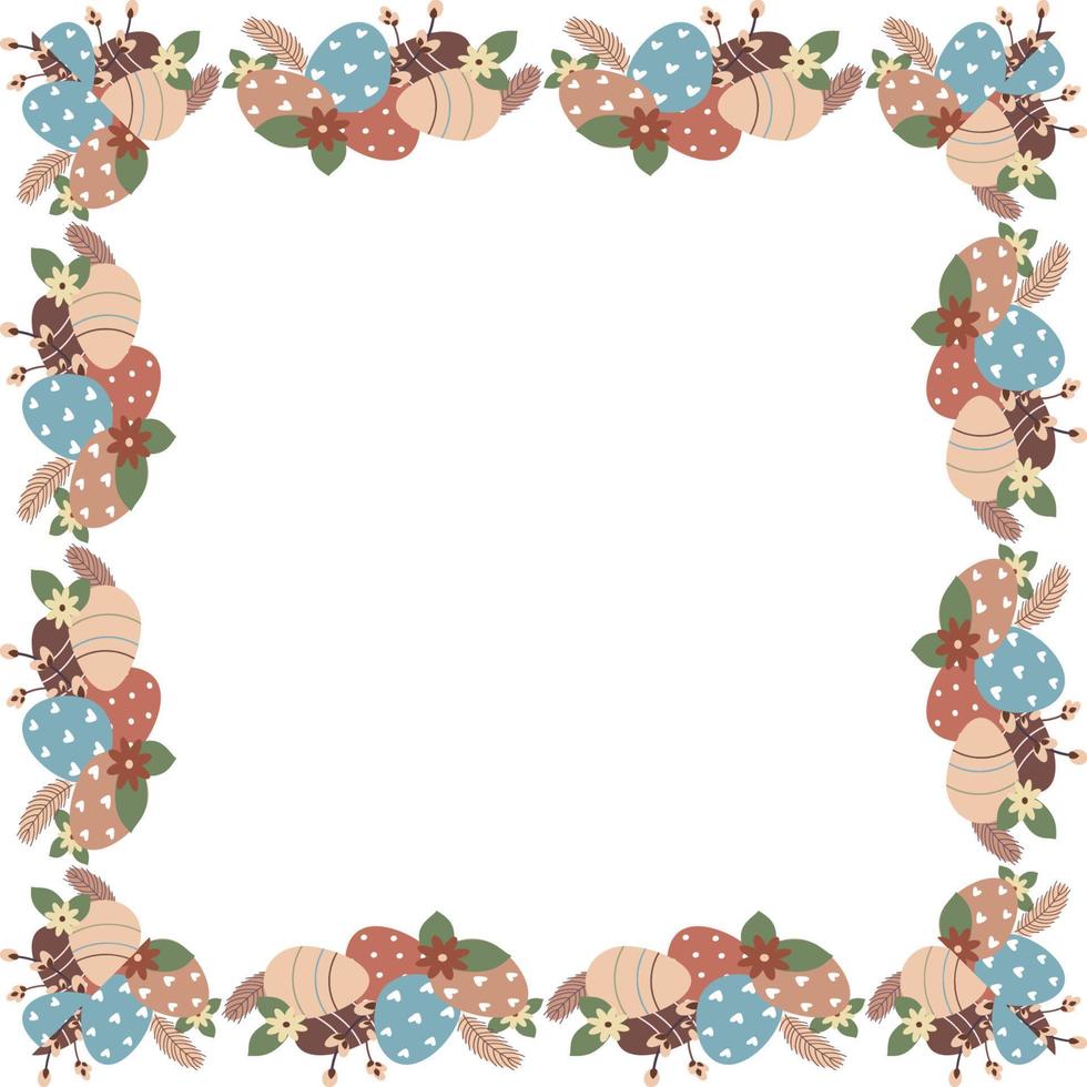 Easter flower wreath . Easter frame with decorated eggs and flowers and symbols of bright Easter vector