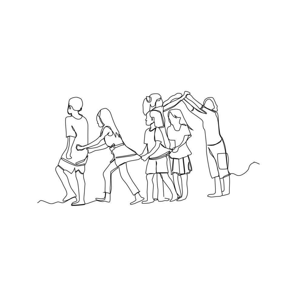 continuous line design a group is playing vector