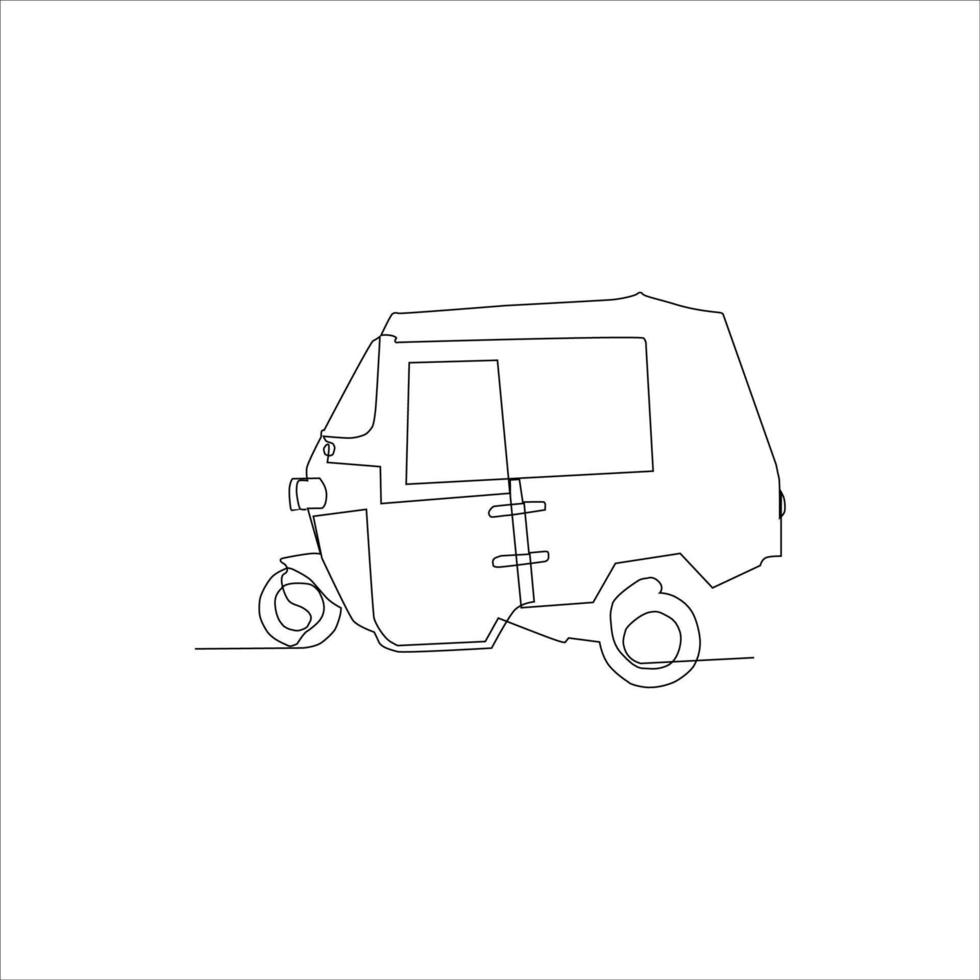 continuo línea Arte de triciclo transporte vector