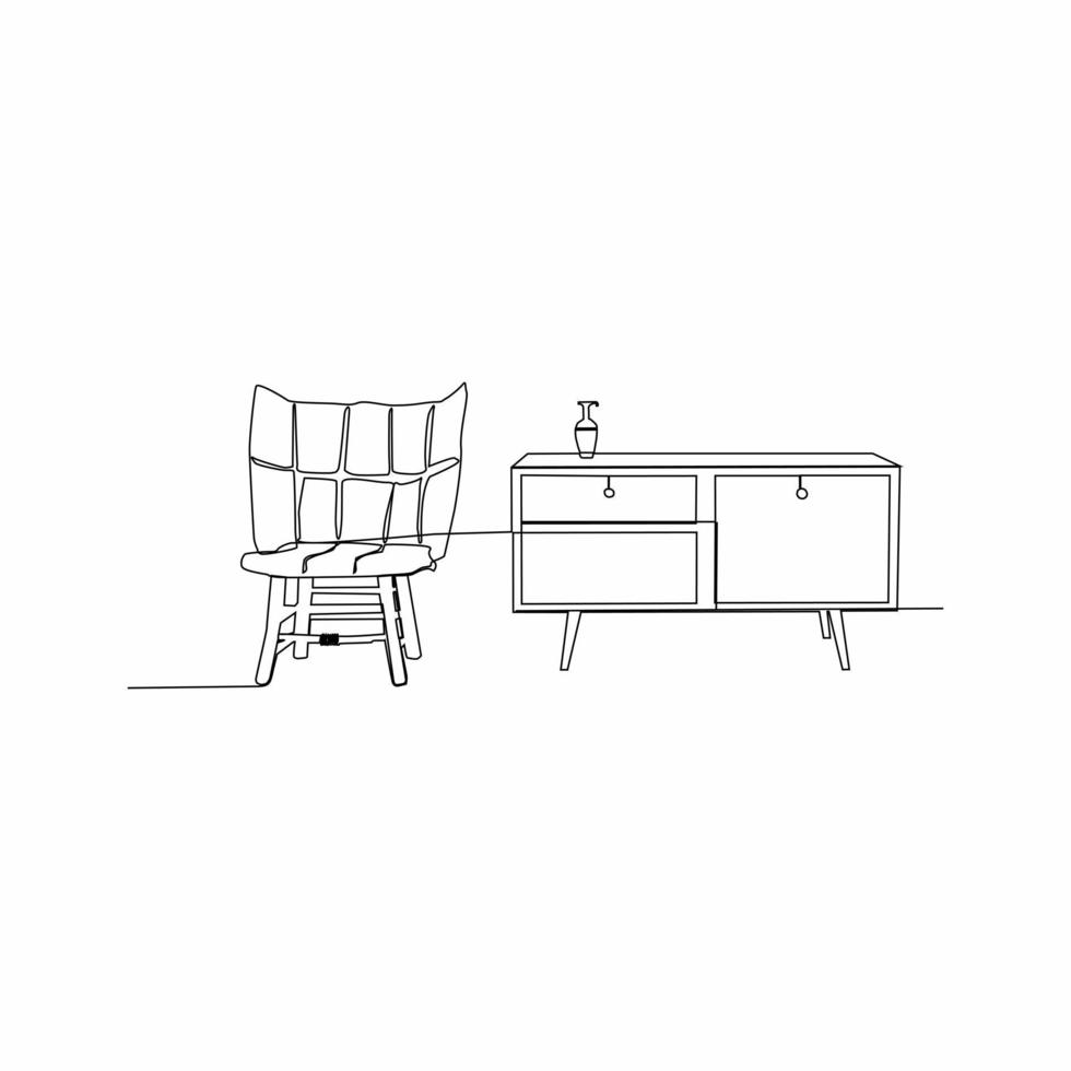 continuous line drawing of sofa and table vector