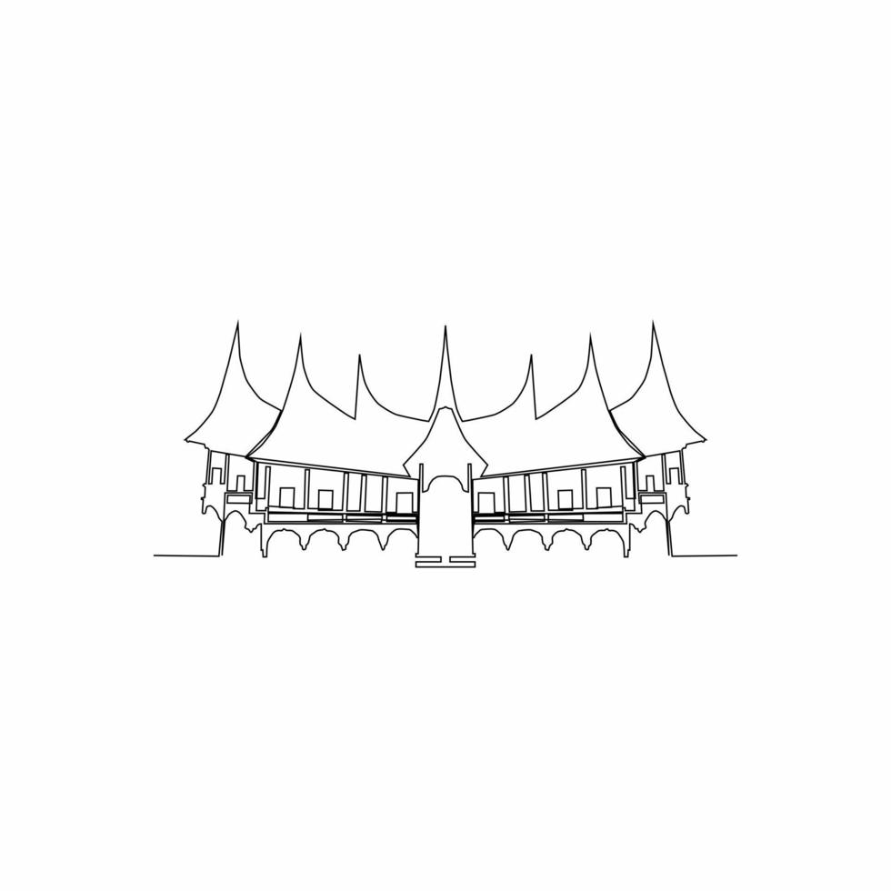 Minang traditional house continuous line drawing art vector