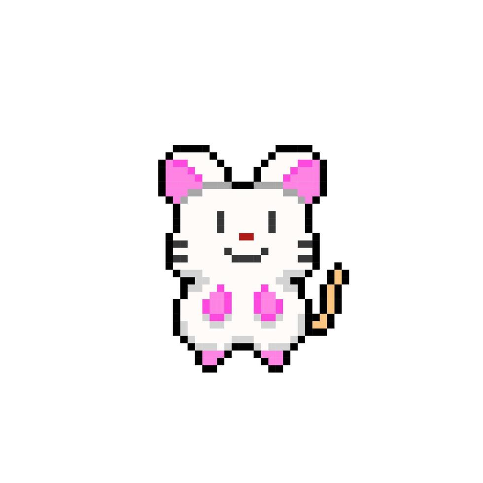 white mouse in pixel art style vector