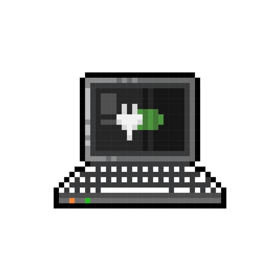charging screen on laptop with pixel art style vector