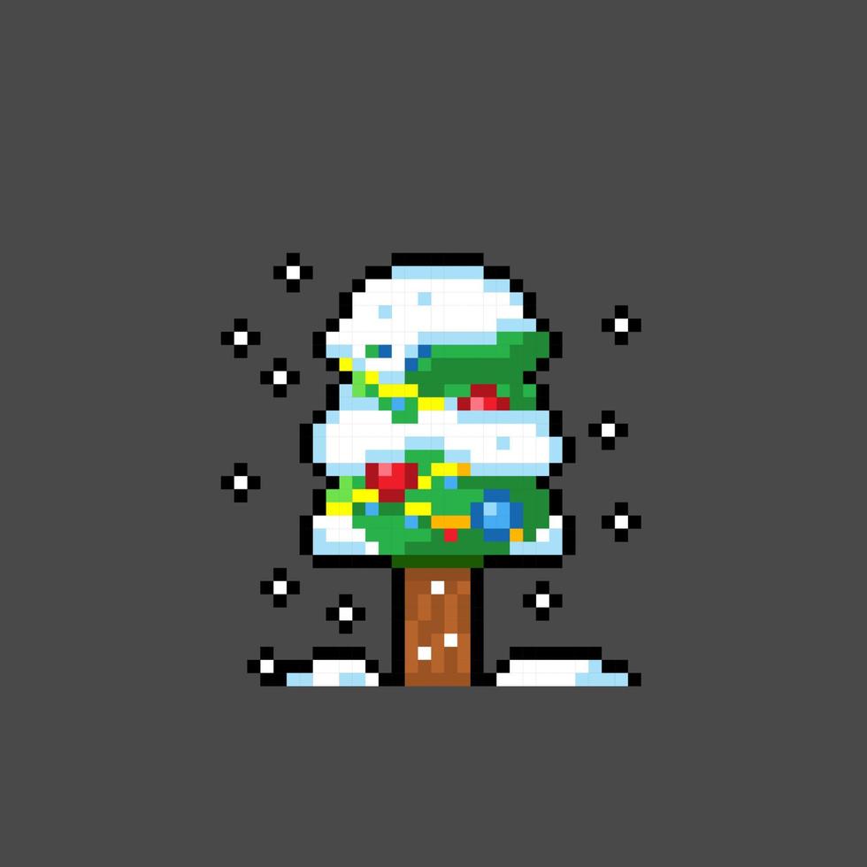 snowed christmas tree in pixel art style vector