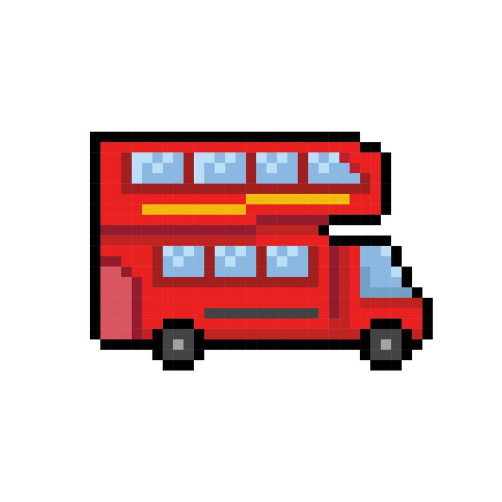 red bus in pixel art style vector