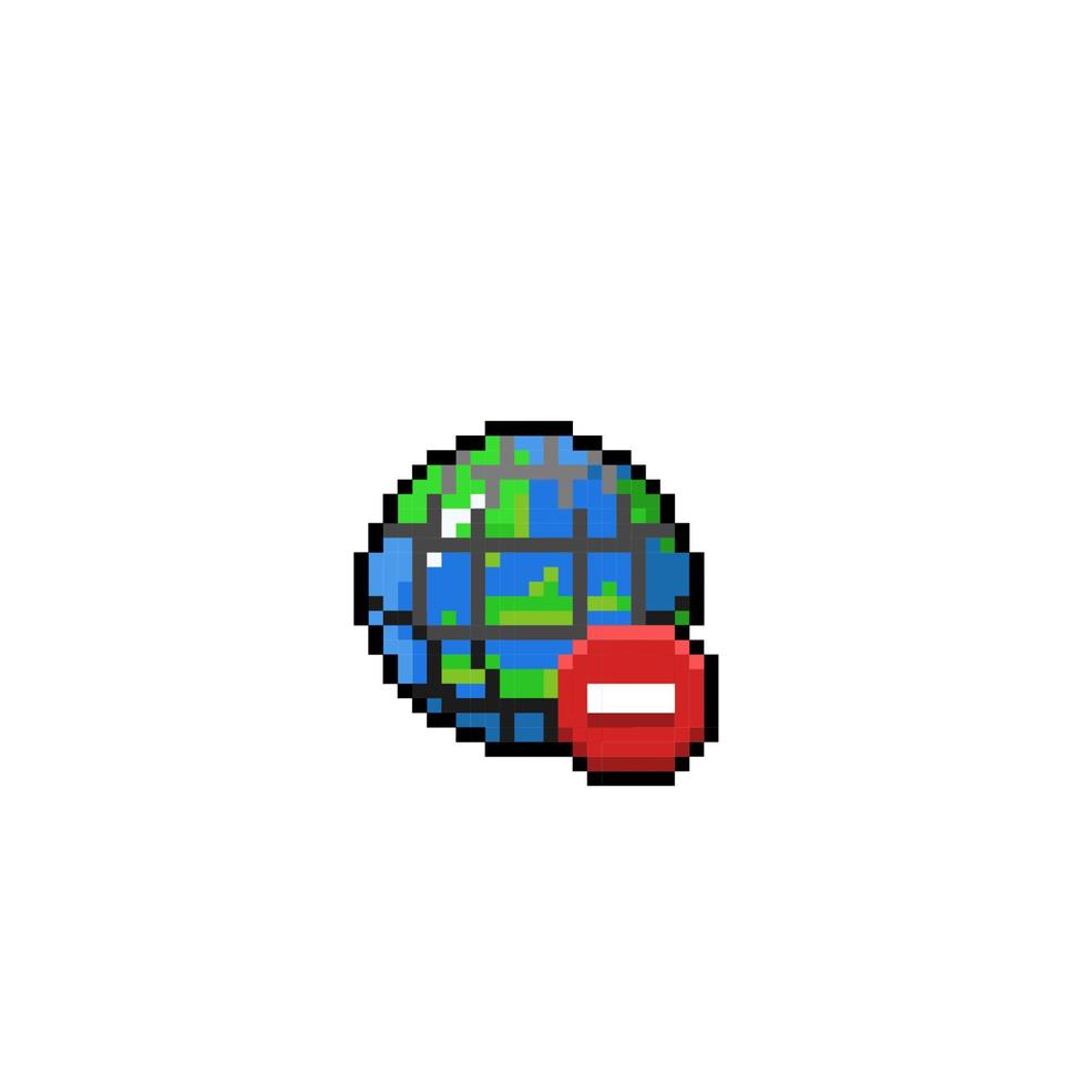 globe net with prohibited sign in pixel art style vector
