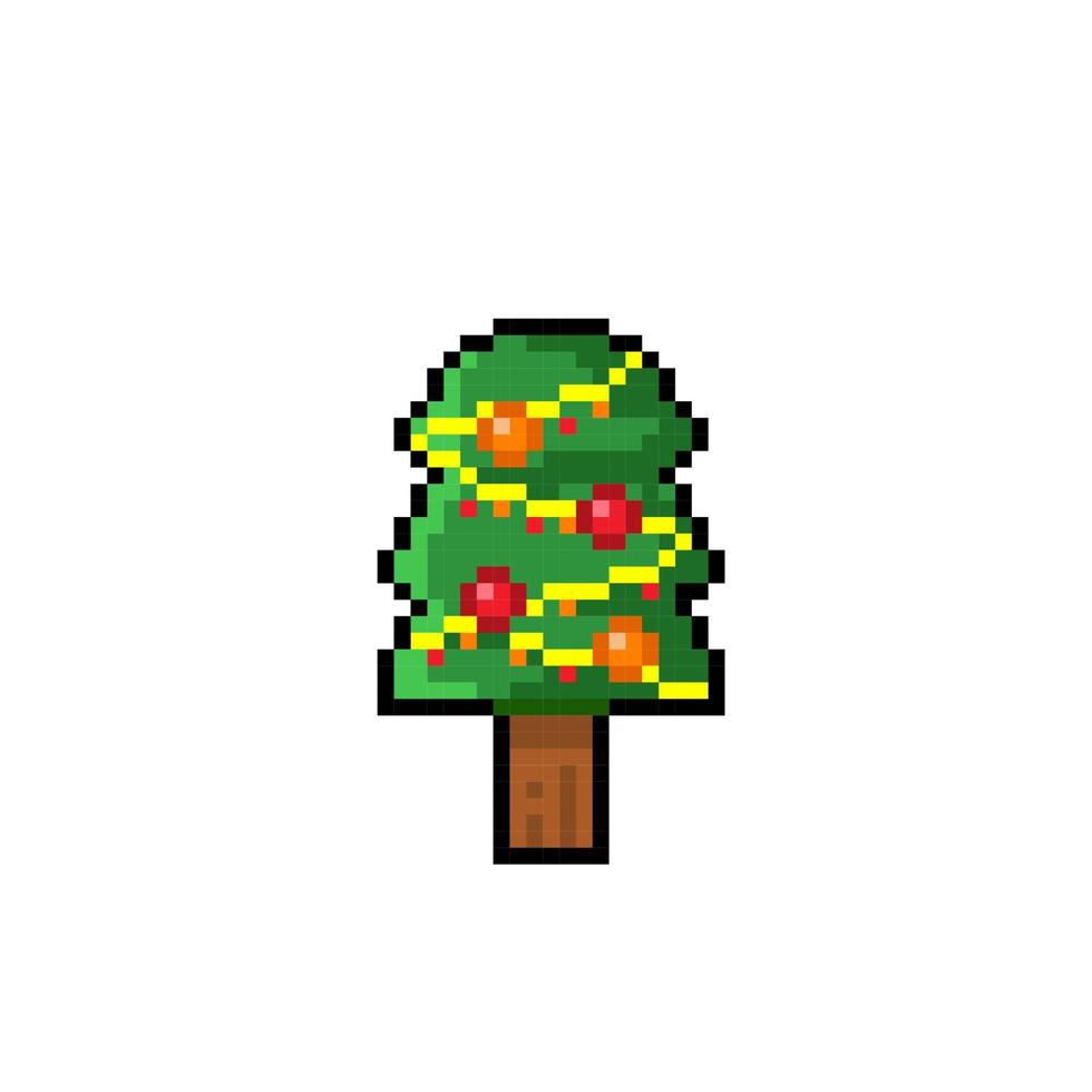 christmas tree in pixel art style vector