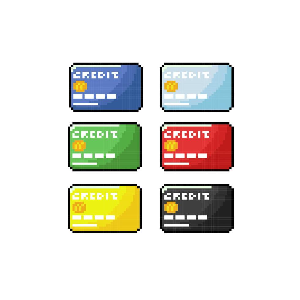 crédito tarjeta con diferente color en píxel Arte estilo vector