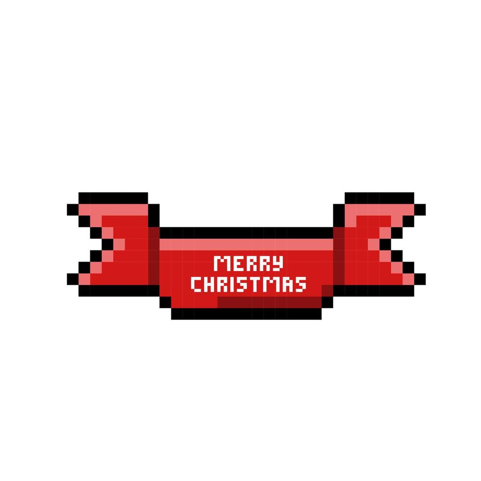 merry christmas in red banner with pixel art style vector