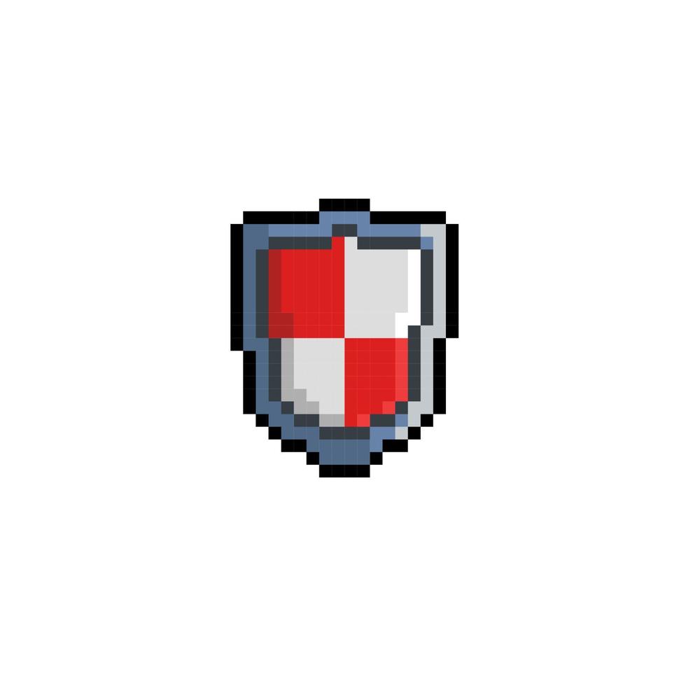 red and white iron shield in pixel art style vector