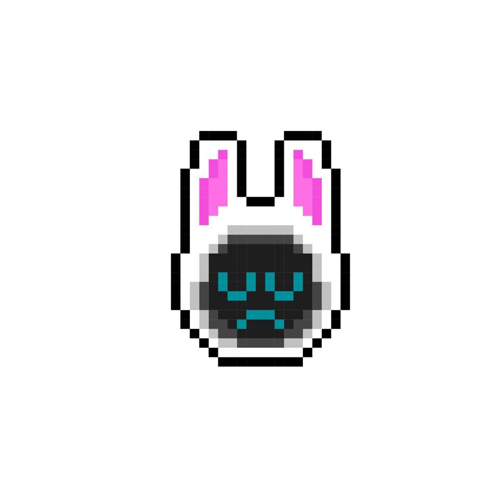 bunny hood with sad face in pixel art style vector