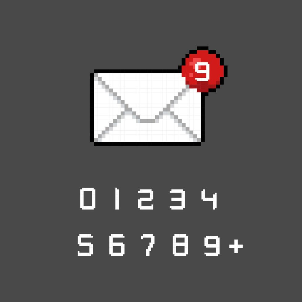 letra con número de notificación en píxel Arte estilo vector