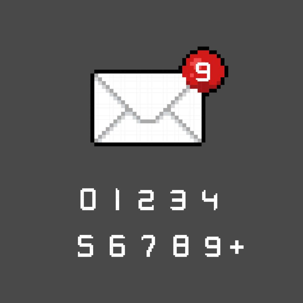 letter with number of notification in pixel art style vector
