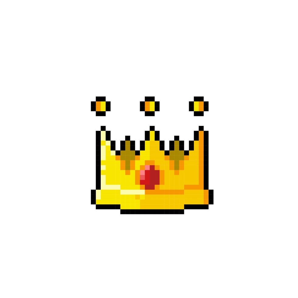 golden crown with gemstone in pixel art style vector