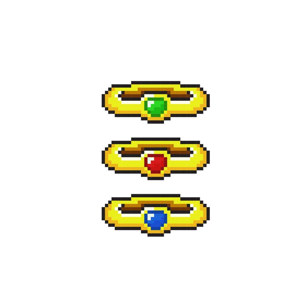 golden ring set with different stone in pixel art style vector