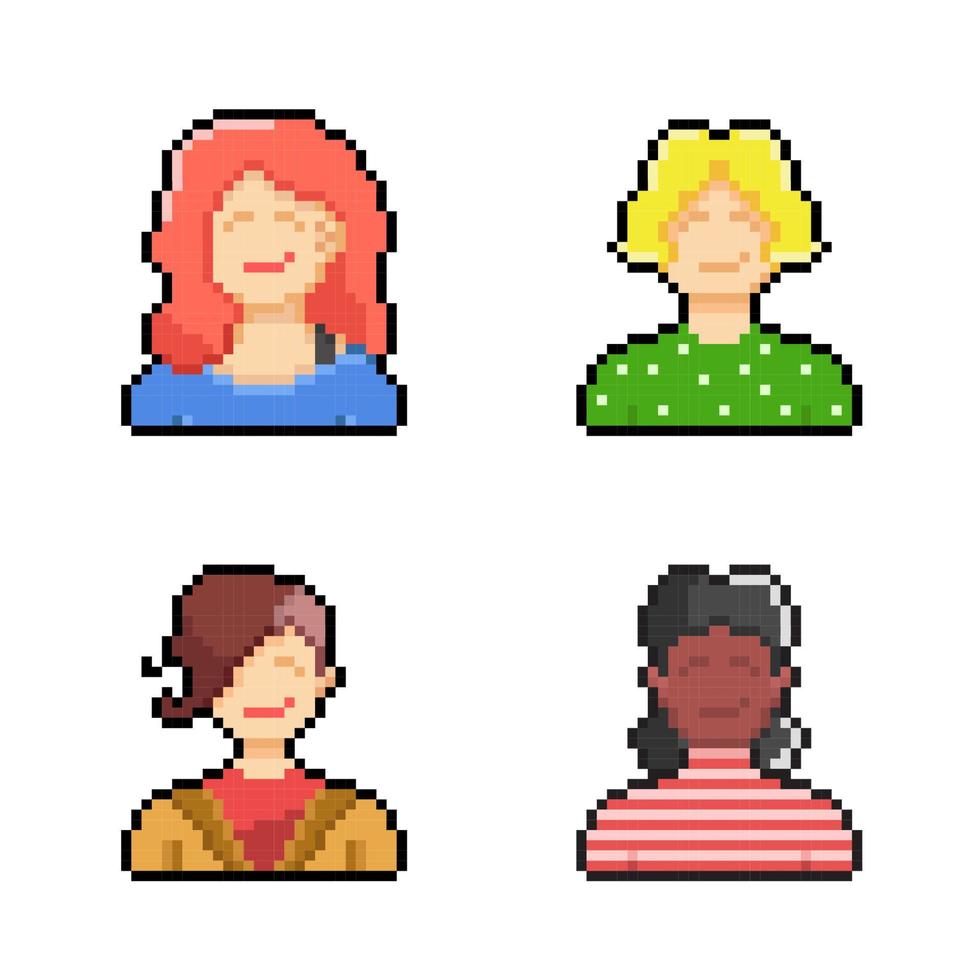 female people collection set in pixel art style vector