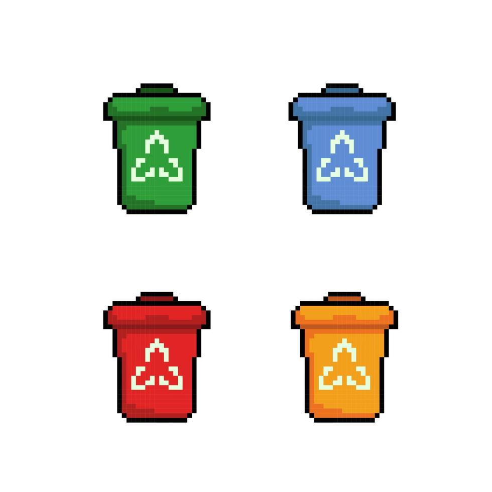 trash can with different color in pixel art style vector