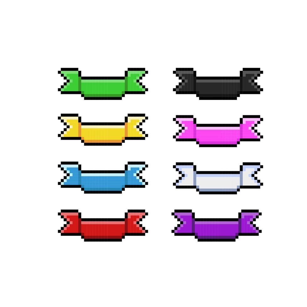 ribbon set with different color in pixel art style vector