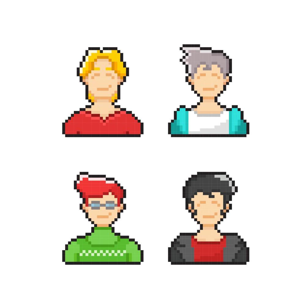 male people collection set in pixel art style vector