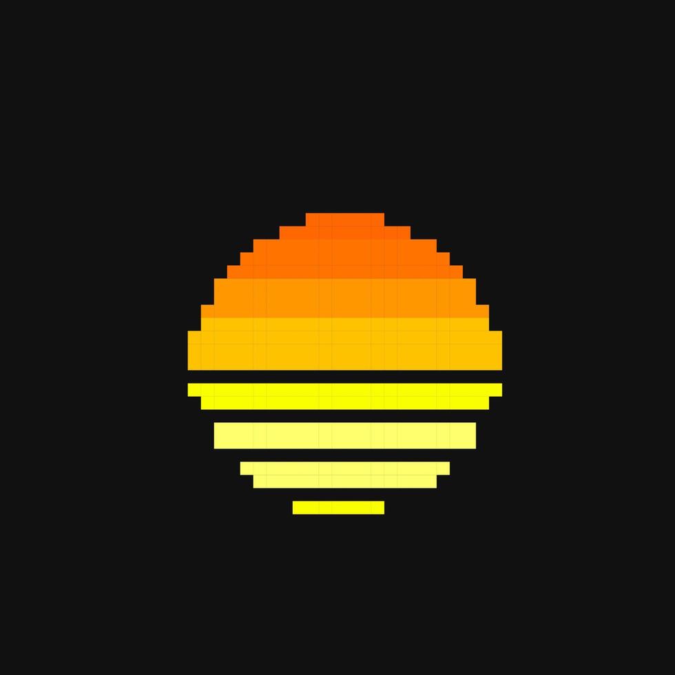 retro sun silhouette in pixel art style vector