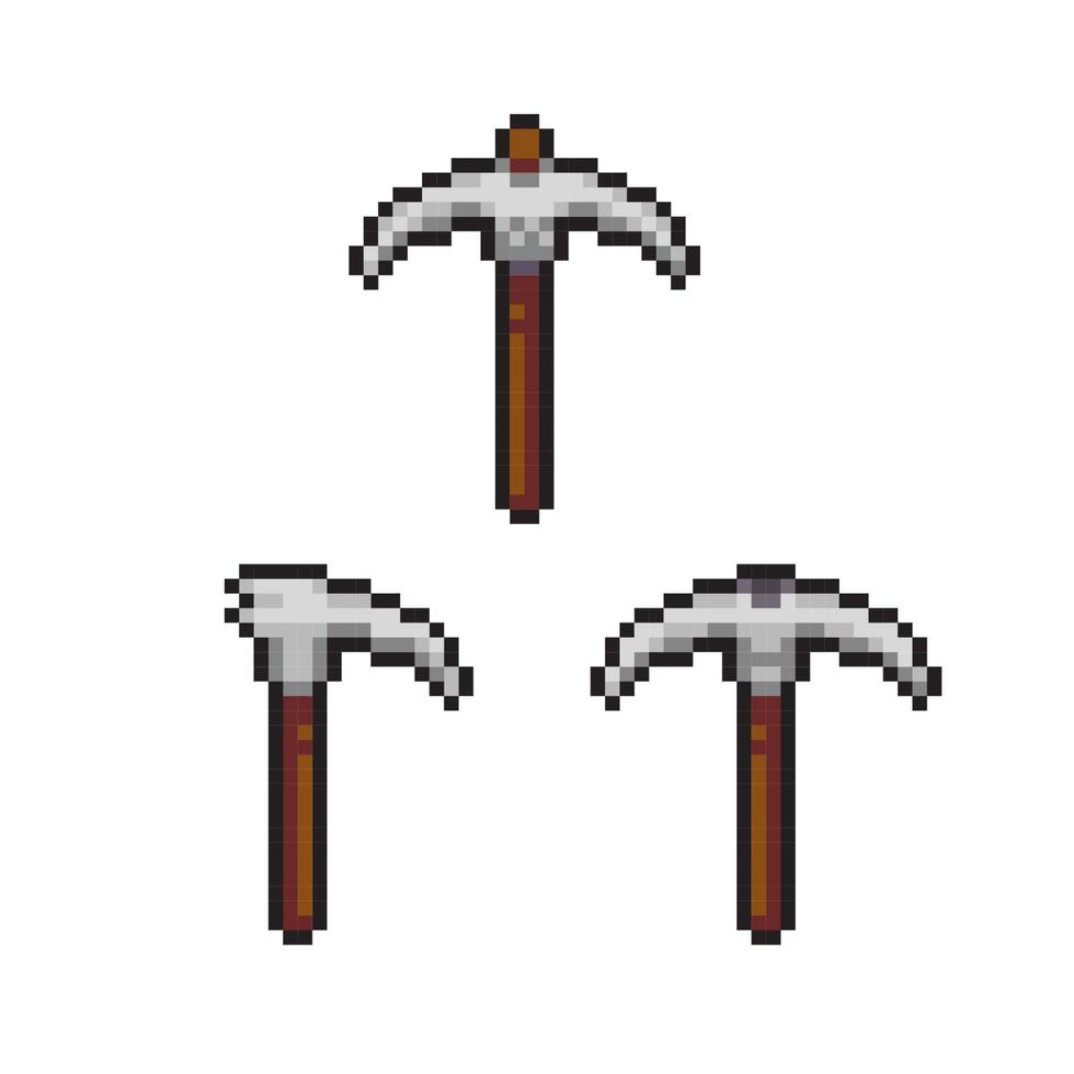 pickaxe with different shape in pixel art style vector