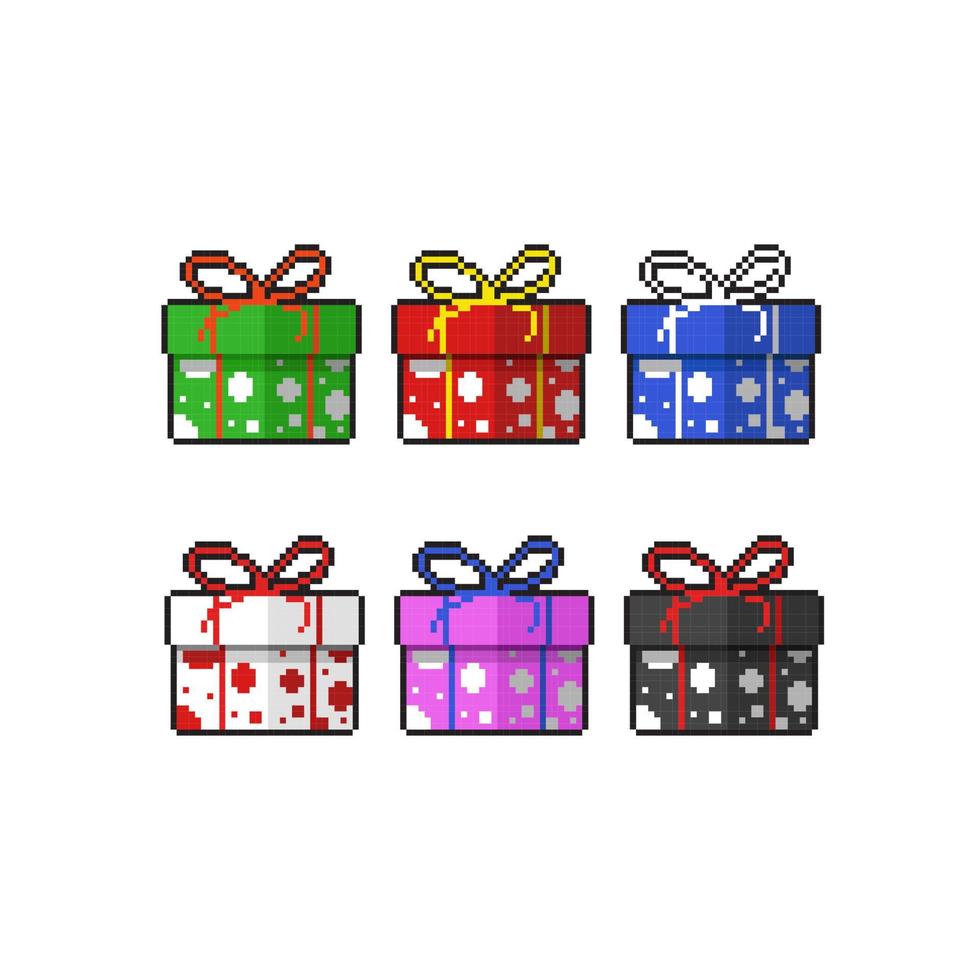 gift box set with different color in pixel art style vector