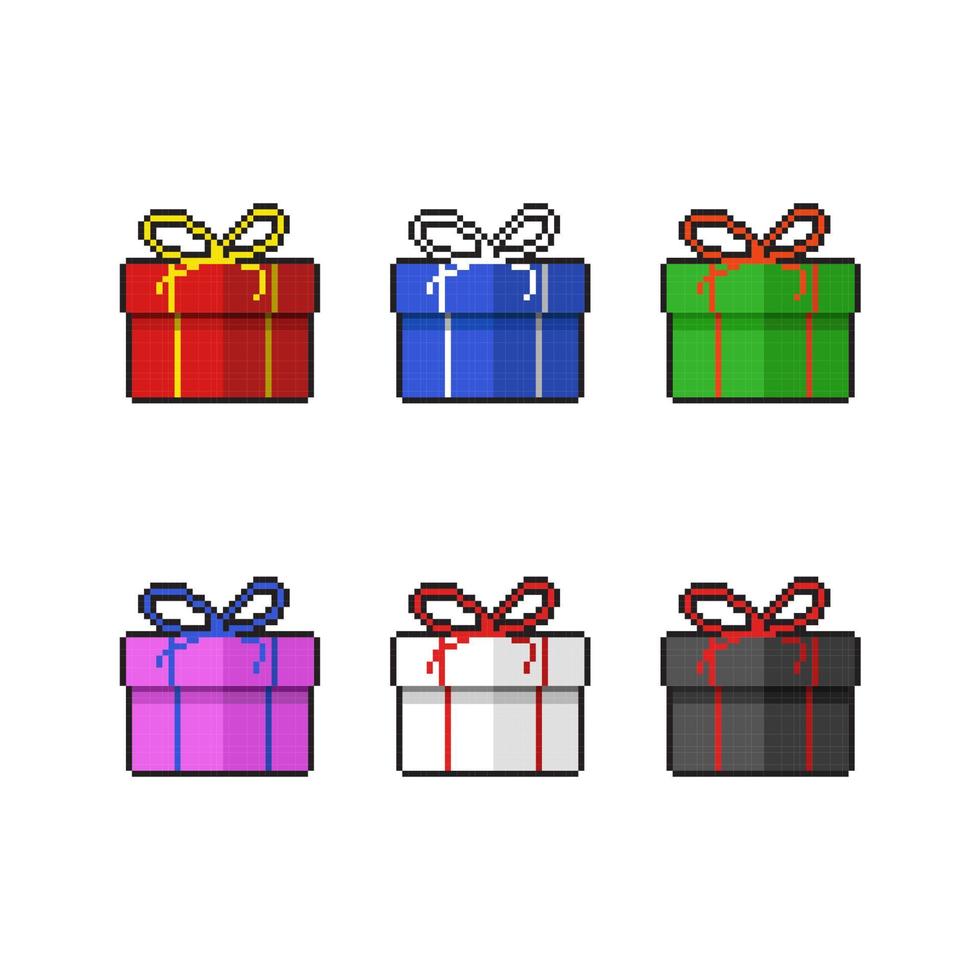 regalo caja conjunto con diferente color en píxel Arte estilo vector