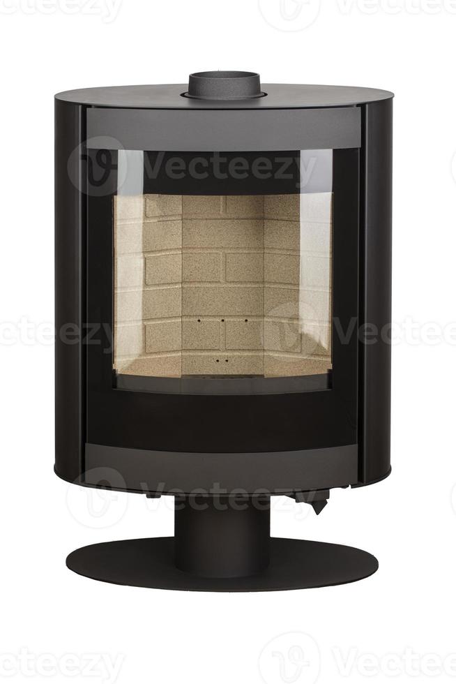 Modern fireplaces for heating from metal and heat-resistant glass. Boiler for solid fuel isolated on white background. photo