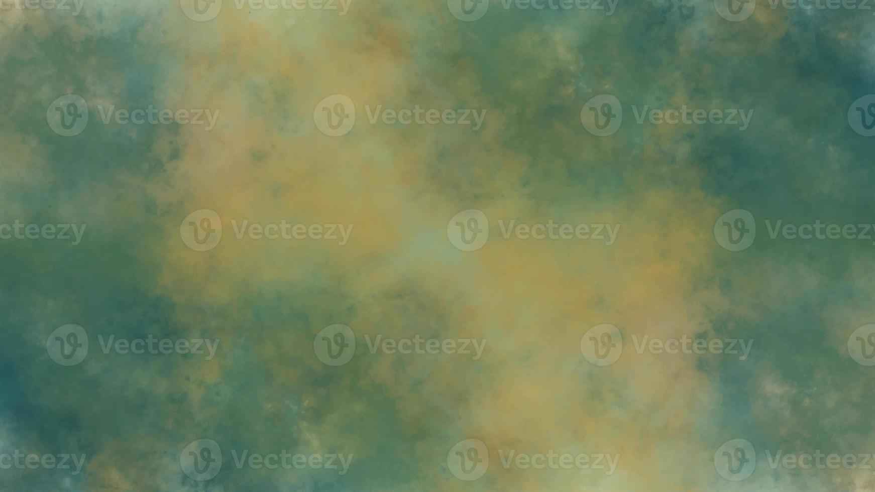 watercolor background painting with cloudy distressed texture. soft yellow beige lighting and gradient blue green colors. colorful background with watercolor stains and for design and decoration photo