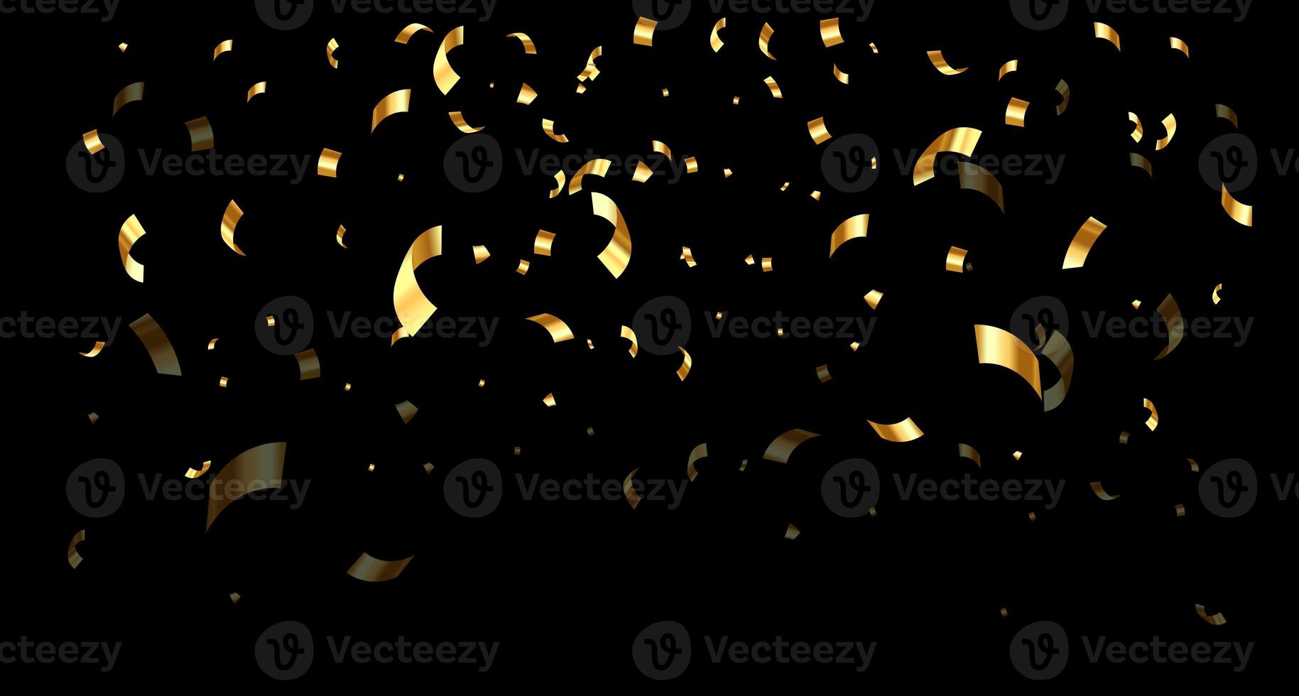 Golden confetti falling from the sky.3d metal confetti and ribbons,luxury background photo