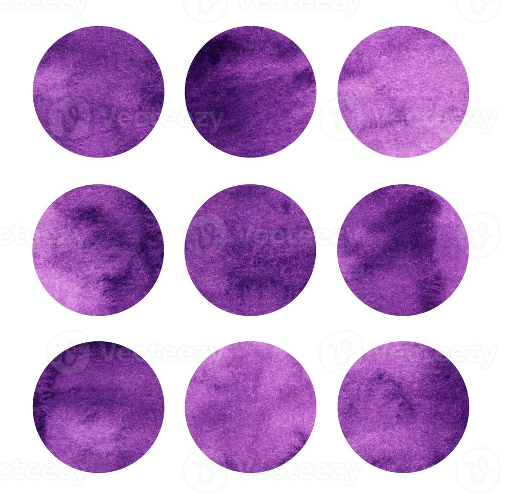 Ultraviolet watercolor circles set. Bright watercolour pattern.  Abstract art. photo