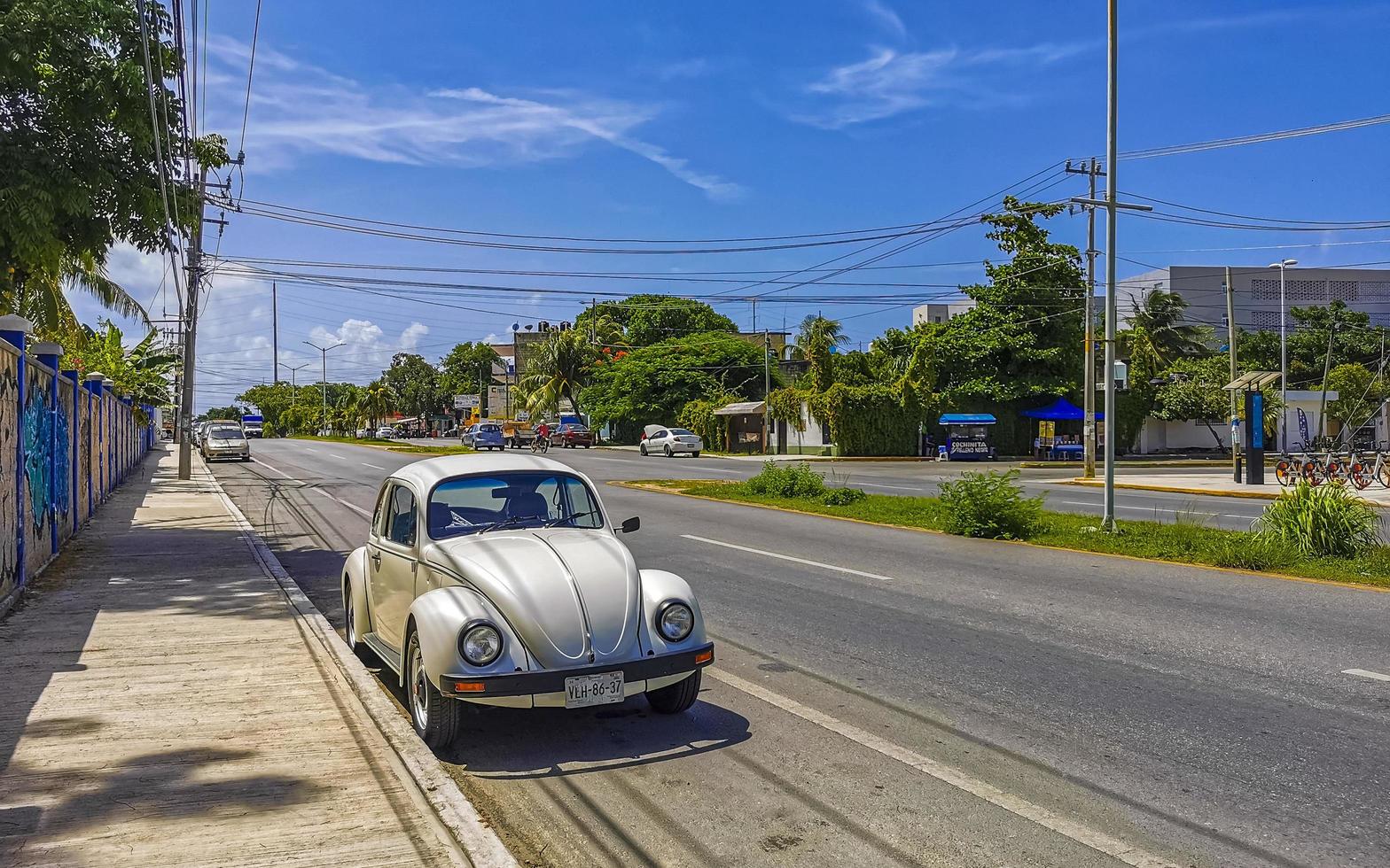 Playa del Carmen Quintana Roo Mexico 2021 Typical street road and cityscape of Playa del Carmen Mexico. photo