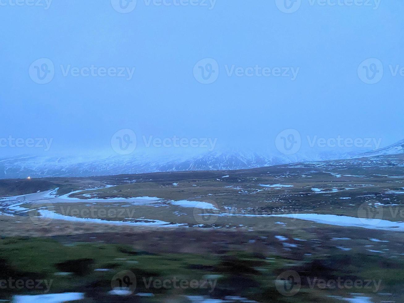 Icelandic landscape with fjord, lake and mountains in winter at Pingvellir National Park photo