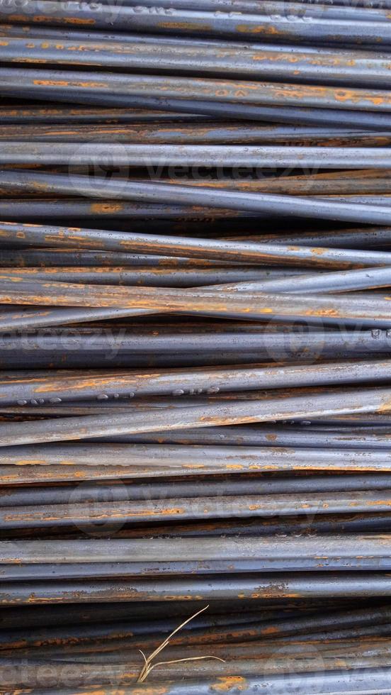 A set of reinforced steel. metal, iron background. Steel armature. The bars of reinforcement. photo