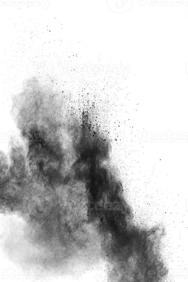 negro polvo polvo salpicaduras.negro partículas salpicado en blanco antecedentes. foto