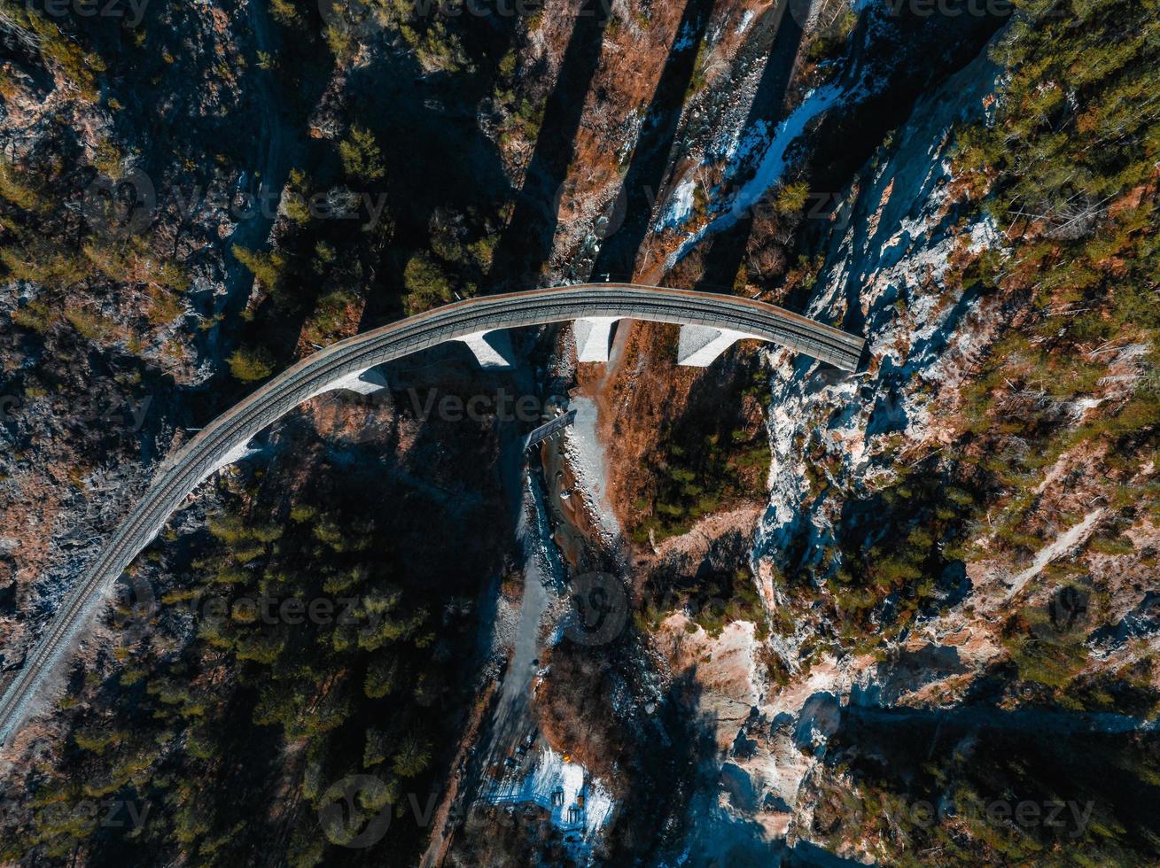 Aerial view famous mountain in Filisur, Switzerland. Landwasser Viaduct - world heritage photo